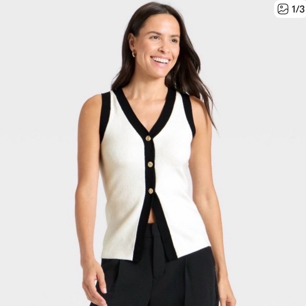 Black and White Button Sweater Vest